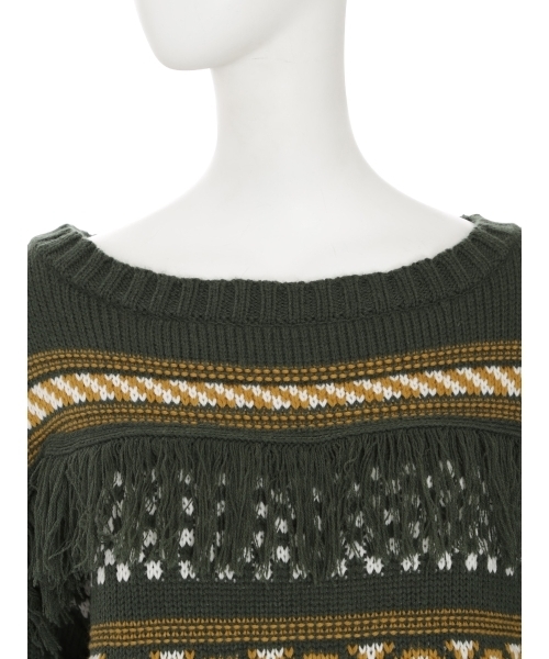 MURUA（ムルーア）の「ノルディック柄KNIT（ニット/セーター・レディース・ブラック/オフホワイト/グリーン・FREE）」の11枚目の写真