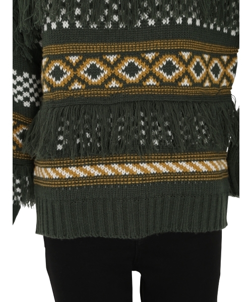 MURUA（ムルーア）の「ノルディック柄KNIT（ニット/セーター・レディース・ブラック/オフホワイト/グリーン・FREE）」の12枚目の写真