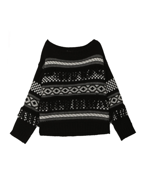 MURUA（ムルーア）の「ノルディック柄KNIT（ニット/セーター・レディース・ブラック/オフホワイト/グリーン・FREE）」の14枚目の写真