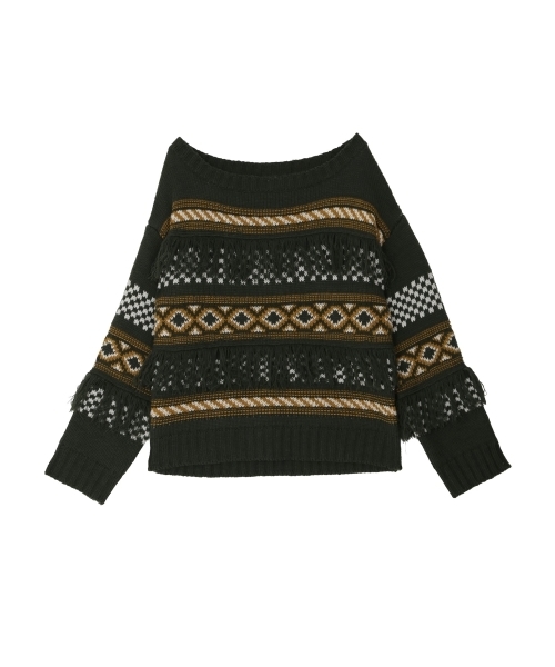 MURUA（ムルーア）の「ノルディック柄KNIT（ニット/セーター・レディース・ブラック/オフホワイト/グリーン・FREE）」の15枚目の写真