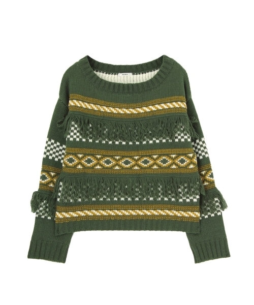 MURUA（ムルーア）の「ノルディック柄KNIT（ニット/セーター・レディース・ブラック/オフホワイト/グリーン・FREE）」の16枚目の写真