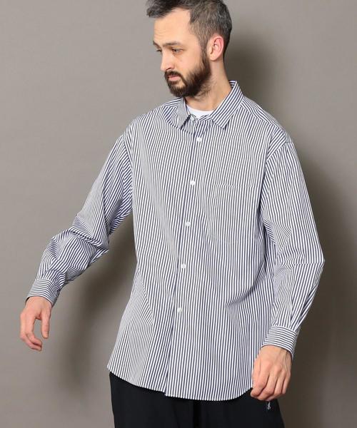 BEAUTY&YOUTH UNITED ARROWS(ビューティーアンドユースユナイテッドアローズ)の「BY ストライプ ワイドフォルム シャツ -MADE IN JAPAN- ◆(シャツ/ブラウス・メンズ・ネイビー/ターコイズブルー/ブラック/ホワイト/ライトブルー・SMALL/MEDIUM/LARGE/X-LARGE)」の4枚目の写真