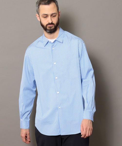 BEAUTY&YOUTH UNITED ARROWS(ビューティーアンドユースユナイテッドアローズ)の「BY ストライプ ワイドフォルム シャツ -MADE IN JAPAN- ◆(シャツ/ブラウス・メンズ・ネイビー/ターコイズブルー/ブラック/ホワイト/ライトブルー・SMALL/MEDIUM/LARGE/X-LARGE)」の5枚目の写真