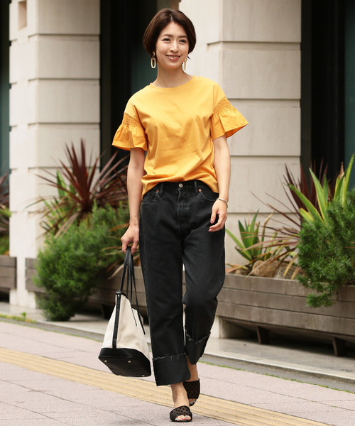 BEAUTY&YOUTH UNITED ARROWS（ビューティーアンドユースユナイテッドアローズ）の「BY∴ 天竺×ローン シャーリングショートスリーブ о（Tシャツ/カットソー・レディース・ホワイト/ブラック/オレンジ/オフホワイト・FREE）」の16枚目の写真