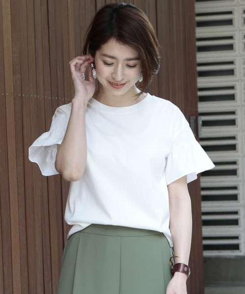 BEAUTY&YOUTH UNITED ARROWS（ビューティーアンドユースユナイテッドアローズ）の「BY∴ 天竺×ローン シャーリングショートスリーブ о（Tシャツ/カットソー・レディース・ホワイト/ブラック/オレンジ/オフホワイト・FREE）」の15枚目の写真