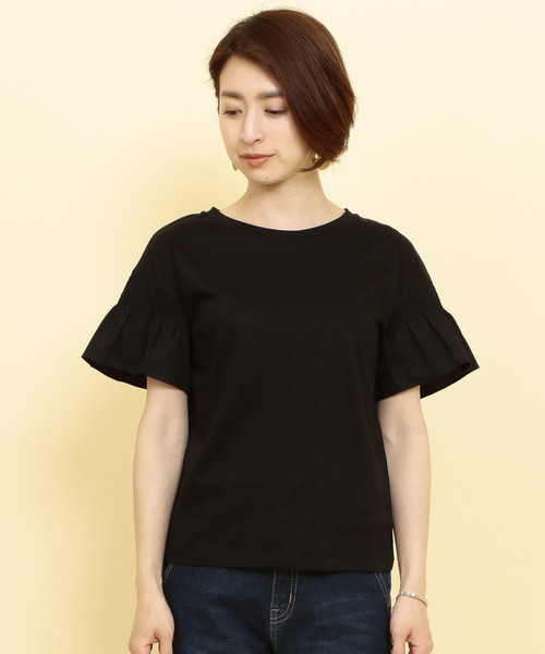 BEAUTY&YOUTH UNITED ARROWS（ビューティーアンドユースユナイテッドアローズ）の「BY∴ 天竺×ローン シャーリングショートスリーブ о（Tシャツ/カットソー・レディース・ホワイト/ブラック/オレンジ/オフホワイト・FREE）」の12枚目の写真