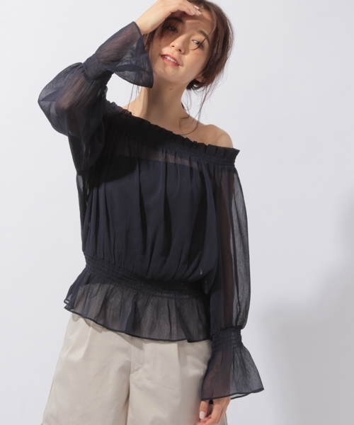 laboratory work（ラボラトリーワーク）の「楊柳オフショルブラウス（シャツ/ブラウス・レディース・ブルー/ネイビー/イエロー・MEDIUM）」の2枚目の写真