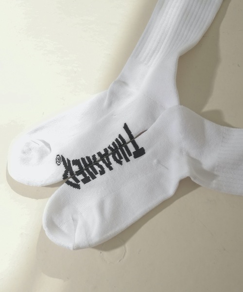 THRASHER（スラッシャー）の「MAG LOGO HI SOCKS/スラッシャー 靴下 ソックス ハイソックス ライン入り（ソックス/靴下・メンズ・ブラック/ホワイト/ホワイト×ネイビー・FREE）」の5枚目の写真