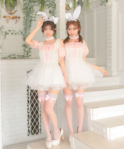Tika(ティカ)の「コスプレ かわいい バニーガール メイド うさぎ ウエイトレス オフショルダー フレアワンピース 3点セット コンカフェ(コスチューム/パーティーグッズ・レディース・ブラック/レッド/ホワイト×ピンク・S/M/L/XL)」の21枚目の写真