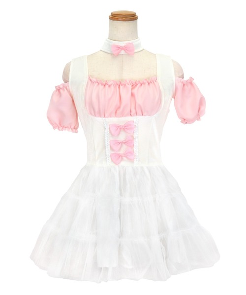 Tika(ティカ)の「コスプレ かわいい バニーガール メイド うさぎ ウエイトレス オフショルダー フレアワンピース 3点セット コンカフェ(コスチューム/パーティーグッズ・レディース・ブラック/レッド/ホワイト×ピンク・S/M/L/XL)」の17枚目の写真