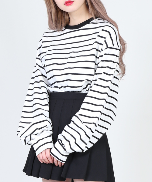 DING（ディング）の「DING/ボーダーロンT（Tシャツ/カットソー・レディース・グリーン/イエロー/ホワイト・FREE）」の2枚目の写真