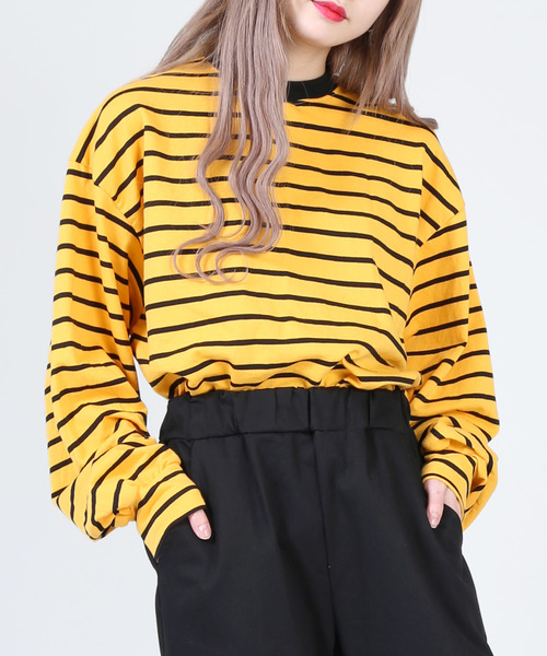 DING（ディング）の「DING/ボーダーロンT（Tシャツ/カットソー・レディース・グリーン/イエロー/ホワイト・FREE）」の3枚目の写真