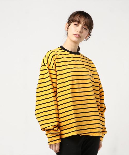 DING（ディング）の「DING/ボーダーロンT（Tシャツ/カットソー・レディース・グリーン/イエロー/ホワイト・FREE）」の10枚目の写真