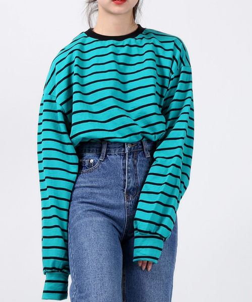 DING（ディング）の「DING/ボーダーロンT（Tシャツ/カットソー・レディース・グリーン/イエロー/ホワイト・FREE）」の12枚目の写真