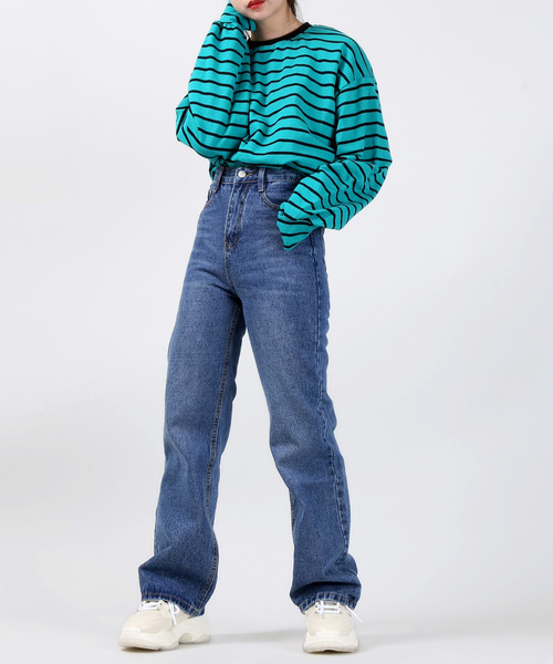 DING（ディング）の「DING/ボーダーロンT（Tシャツ/カットソー・レディース・グリーン/イエロー/ホワイト・FREE）」の6枚目の写真