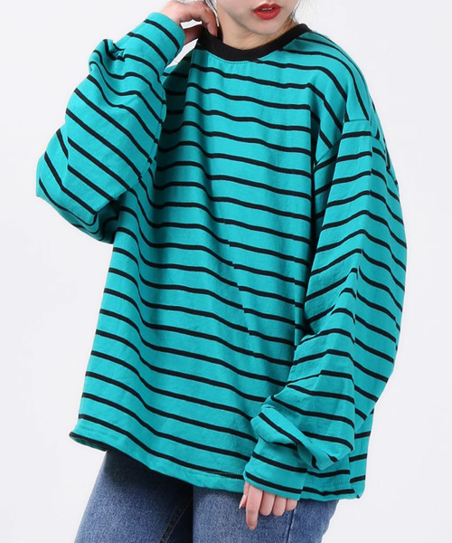 DING（ディング）の「DING/ボーダーロンT（Tシャツ/カットソー・レディース・グリーン/イエロー/ホワイト・FREE）」の5枚目の写真