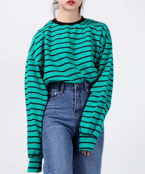 DING（ディング）の「DING/ボーダーロンT（Tシャツ/カットソー・レディース・グリーン/イエロー/ホワイト・FREE）」の14枚目の写真