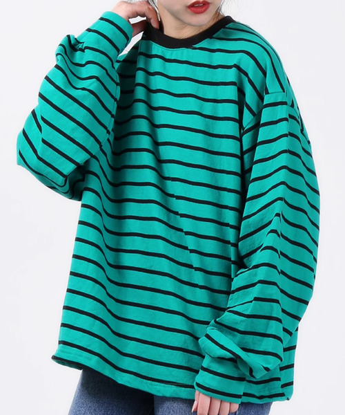 DING（ディング）の「DING/ボーダーロンT（Tシャツ/カットソー・レディース・グリーン/イエロー/ホワイト・FREE）」の15枚目の写真