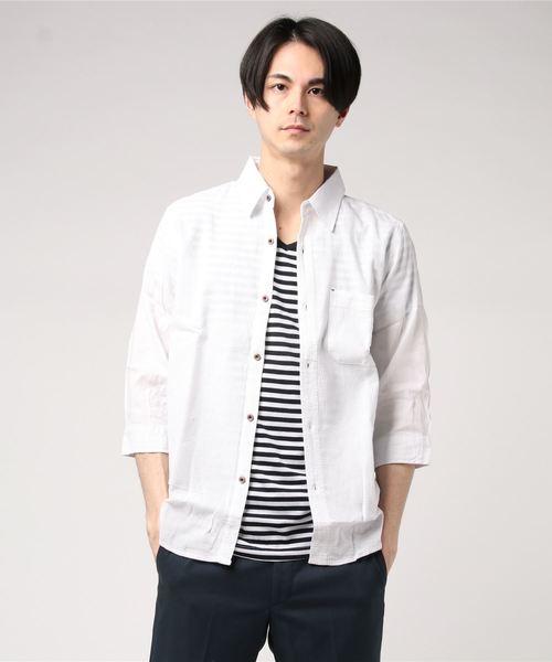 JEANS MATE(ジーンズメイト)の「7分袖アンサンブル(シャツ/ブラウス・メンズ・ブラック/ホワイト/ブルー・LARGE/MEDIUM)」の2枚目の写真