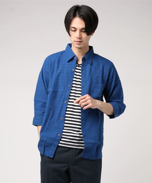 JEANS MATE(ジーンズメイト)の「7分袖アンサンブル(シャツ/ブラウス・メンズ・ブラック/ホワイト/ブルー・LARGE/MEDIUM)」の3枚目の写真