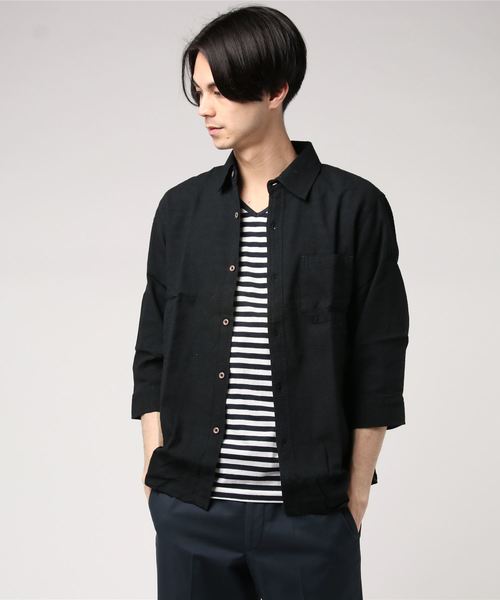 JEANS MATE(ジーンズメイト)の「7分袖アンサンブル(シャツ/ブラウス・メンズ・ブラック/ホワイト/ブルー・LARGE/MEDIUM)」の1枚目の写真