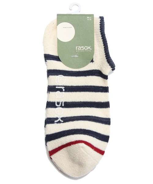 SHIPS(シップス)の「rasox: コットン ボーダー ローカット(ソックス/靴下・メンズ・オフホワイト/ネイビー/レッド/アイボリー・MEDIUM/LARGE)」の2枚目の写真