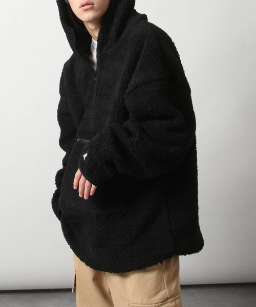 KANGOL（カンゴール）の「【KANGOL】 シープボア フリース ハーフジップ ビッグ アノラック ブルゾン / ボアジャケット（ブルゾン・メンズ・ブラウン/カーキ/ベージュ/オフホワイト/ブラック/ブルー/パープル/ブラック×ホワイト/ベージュ系・SMALL/MEDIUM/LARGE/X-LARGE）」の3枚目の写真