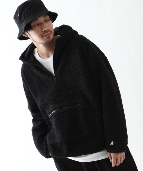 KANGOL（カンゴール）の「【KANGOL】 シープボア フリース ハーフジップ ビッグ アノラック ブルゾン / ボアジャケット（ブルゾン・メンズ・ブラウン/カーキ/ベージュ/オフホワイト/ブラック/ブルー/パープル/ブラック×ホワイト/ベージュ系・SMALL/MEDIUM/LARGE/X-LARGE）」の10枚目の写真