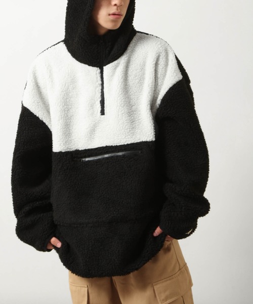 KANGOL（カンゴール）の「【KANGOL】 シープボア フリース ハーフジップ ビッグ アノラック ブルゾン / ボアジャケット（ブルゾン・メンズ・ブラウン/カーキ/ベージュ/オフホワイト/ブラック/ブルー/パープル/ブラック×ホワイト/ベージュ系・SMALL/MEDIUM/LARGE/X-LARGE）」の22枚目の写真