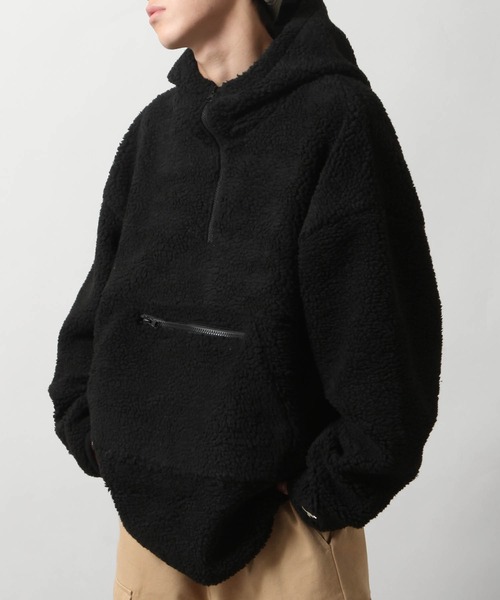 KANGOL（カンゴール）の「【KANGOL】 シープボア フリース ハーフジップ ビッグ アノラック ブルゾン / ボアジャケット（ブルゾン・メンズ・ブラウン/カーキ/ベージュ/オフホワイト/ブラック/ブルー/パープル/ブラック×ホワイト/ベージュ系・SMALL/MEDIUM/LARGE/X-LARGE）」の11枚目の写真