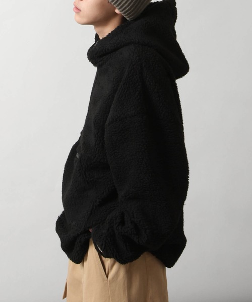 KANGOL（カンゴール）の「【KANGOL】 シープボア フリース ハーフジップ ビッグ アノラック ブルゾン / ボアジャケット（ブルゾン・メンズ・ブラウン/カーキ/ベージュ/オフホワイト/ブラック/ブルー/パープル/ブラック×ホワイト/ベージュ系・SMALL/MEDIUM/LARGE/X-LARGE）」の14枚目の写真