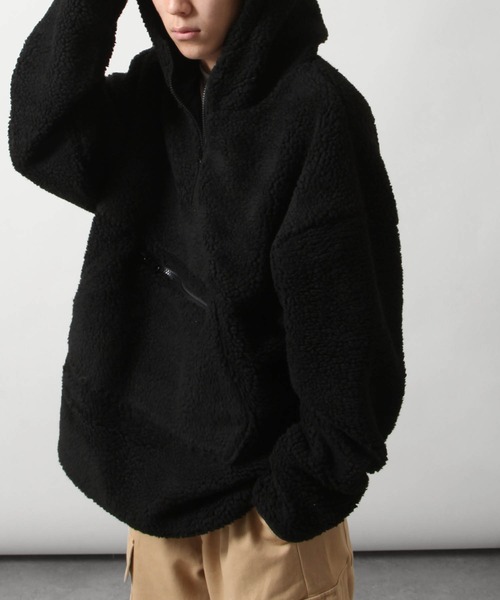 KANGOL（カンゴール）の「【KANGOL】 シープボア フリース ハーフジップ ビッグ アノラック ブルゾン / ボアジャケット（ブルゾン・メンズ・ブラウン/カーキ/ベージュ/オフホワイト/ブラック/ブルー/パープル/ブラック×ホワイト/ベージュ系・SMALL/MEDIUM/LARGE/X-LARGE）」の16枚目の写真