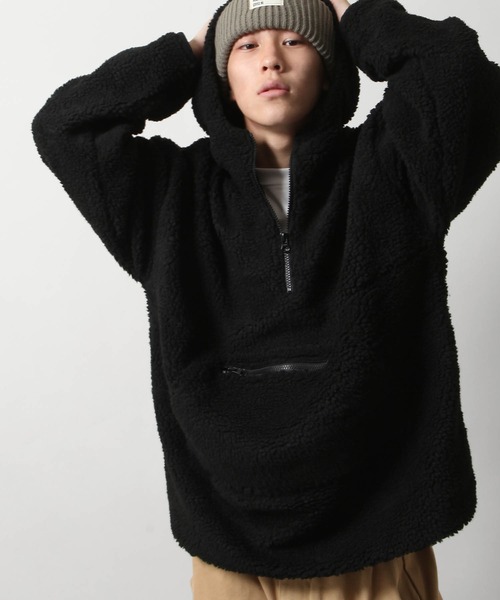 KANGOL（カンゴール）の「【KANGOL】 シープボア フリース ハーフジップ ビッグ アノラック ブルゾン / ボアジャケット（ブルゾン・メンズ・ブラウン/カーキ/ベージュ/オフホワイト/ブラック/ブルー/パープル/ブラック×ホワイト/ベージュ系・SMALL/MEDIUM/LARGE/X-LARGE）」の18枚目の写真