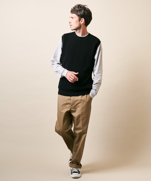 ADPOSION（アドポーション）の「【日本製】片畦編み ニットベスト（ベスト・メンズ・ブラック/ネイビー/ブラウン・MEDIUM/LARGE）」の7枚目の写真