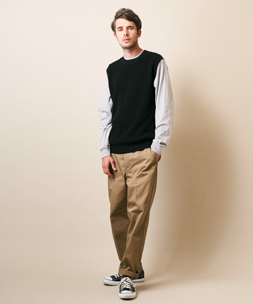 ADPOSION（アドポーション）の「【日本製】片畦編み ニットベスト（ベスト・メンズ・ブラック/ネイビー/ブラウン・MEDIUM/LARGE）」の6枚目の写真