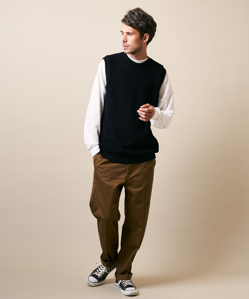 ADPOSION（アドポーション）の「【日本製】片畦編み ニットベスト（ベスト・メンズ・ブラック/ネイビー/ブラウン・MEDIUM/LARGE）」の12枚目の写真