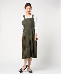 カツラギサイドプリーツ切替ジャンパースカートロングワンピース