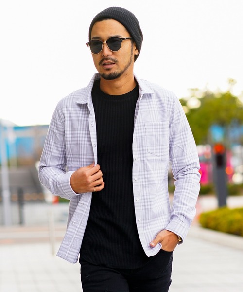 RetoroEngine(レトロエンジン)の「【adamsJUGGLER】ストレッチグレンチェックロングシャツ(シャツ/ブラウス)」|グレー