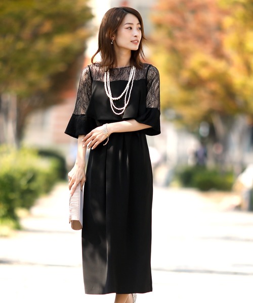 人気の の二次会 謝恩会 セレモニー大きいサイズ対応フォーマルパーティードレス ドレス ドレス レース切り替えフレアロングスカート 結婚式ワンピース ワンピース ドレス セール Pourvous プールヴー のファッション ドレス