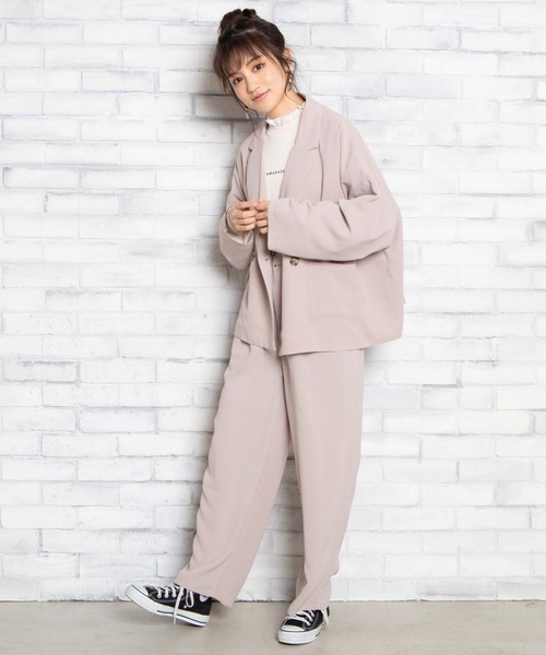 WEGO（ウィゴー）の「WEGO/セットアップワイドペグパンツ（スラックス・レディース・グレー系その他/ナチュラル・FREE）」の4枚目の写真