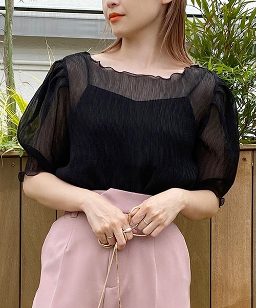 one after another NICE CLAUP（ワンアフターアナザーナイスクラップ）の「シアープリーツブラウス(キャミセット)（シャツ/ブラウス・レディース・オフホワイト/アイボリー/ブルーグレー/モカ/ブラック・FREE）」の3枚目の写真