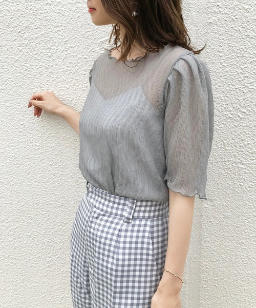 one after another NICE CLAUP（ワンアフターアナザーナイスクラップ）の「シアープリーツブラウス(キャミセット)（シャツ/ブラウス・レディース・オフホワイト/アイボリー/ブルーグレー/モカ/ブラック・FREE）」の18枚目の写真