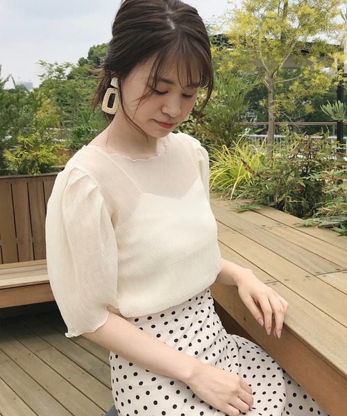 one after another NICE CLAUP（ワンアフターアナザーナイスクラップ）の「シアープリーツブラウス(キャミセット)（シャツ/ブラウス・レディース・オフホワイト/アイボリー/ブルーグレー/モカ/ブラック・FREE）」の15枚目の写真