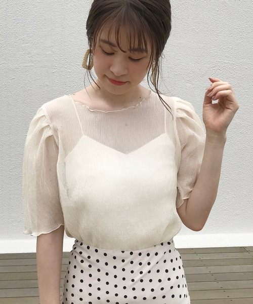 one after another NICE CLAUP（ワンアフターアナザーナイスクラップ）の「シアープリーツブラウス(キャミセット)（シャツ/ブラウス・レディース・オフホワイト/アイボリー/ブルーグレー/モカ/ブラック・FREE）」の11枚目の写真