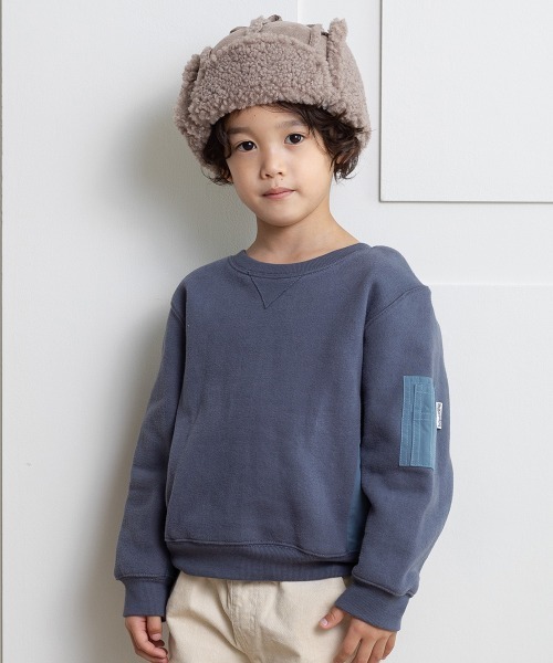 MAKE YOUR DAY（メイクユアデイ）の「MA-1切替両面起毛トレーナー■80～140cm（スウェット・キッズ・チャコールグレー/ピンク/グリーン・90/100/130/140/110/120/80）」の2枚目の写真