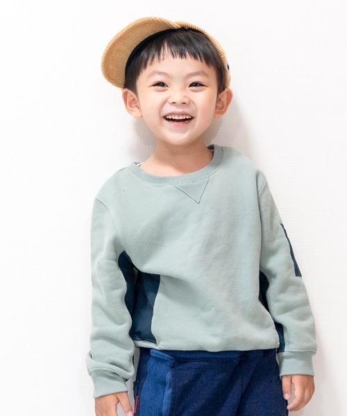 MAKE YOUR DAY（メイクユアデイ）の「MA-1切替両面起毛トレーナー■80～140cm（スウェット・キッズ・チャコールグレー/ピンク/グリーン・90/100/130/140/110/120/80）」の19枚目の写真