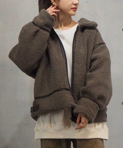 tiptop(ティップトップ)の「2020AW 配色パイピングボアブルゾン(ブルゾン・レディース・ベージュ/ブラウン/アイボリー/オフホワイト・FREE)」の9枚目の写真