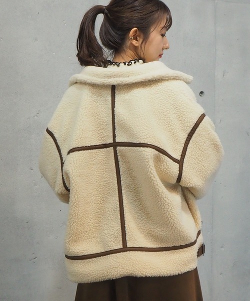 tiptop(ティップトップ)の「2020AW 配色パイピングボアブルゾン(ブルゾン・レディース・ベージュ/ブラウン/アイボリー/オフホワイト・FREE)」の8枚目の写真