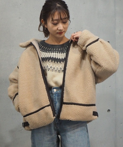 tiptop(ティップトップ)の「2020AW 配色パイピングボアブルゾン(ブルゾン・レディース・ベージュ/ブラウン/アイボリー/オフホワイト・FREE)」の15枚目の写真
