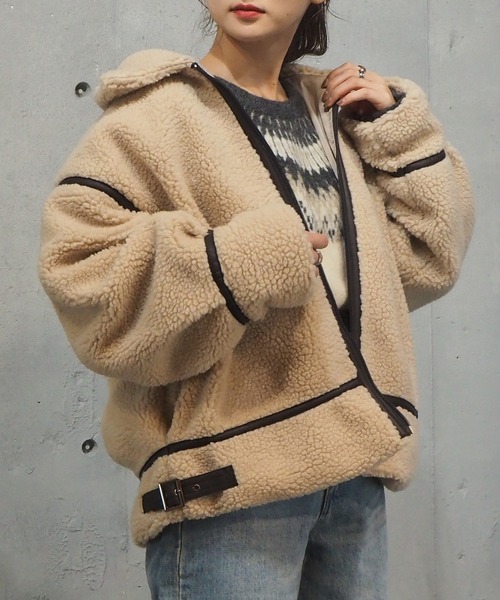 tiptop(ティップトップ)の「2020AW 配色パイピングボアブルゾン(ブルゾン・レディース・ベージュ/ブラウン/アイボリー/オフホワイト・FREE)」の16枚目の写真